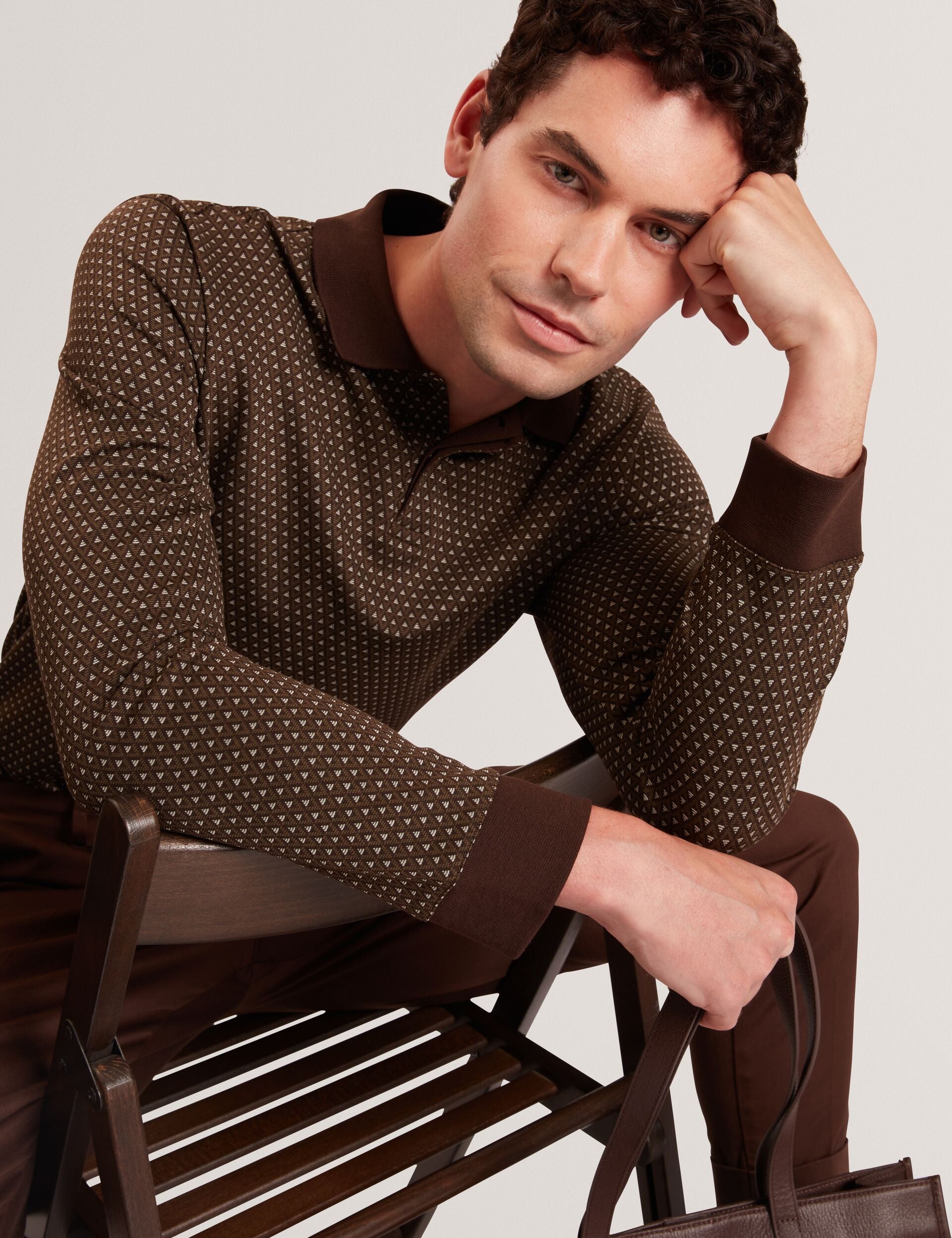 Men|Sale DURAND – Long Sleeve Geo Jacquard Polo - Ted Baker