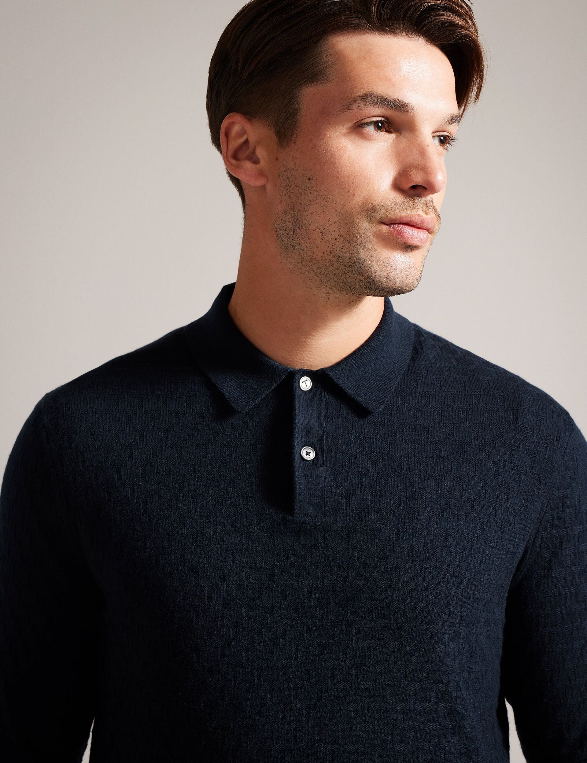 Men MORAR - T Knit Long Sleeve Polo Top - Ted Baker