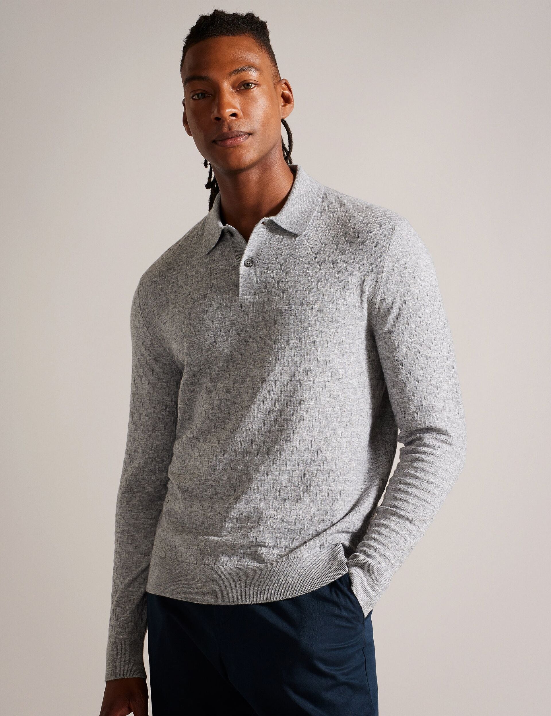 Men MORAR - Long Sleeve T Stitch Knitted Polo - Ted Baker