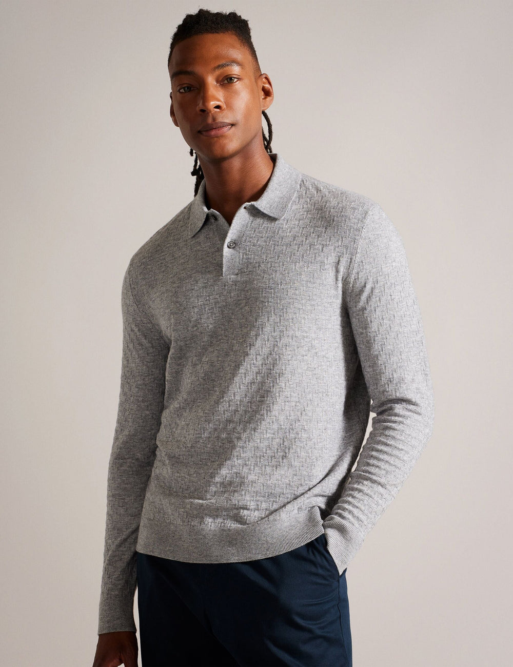 Men MORAR - Long Sleeve T Stitch Knitted Polo - Ted Baker