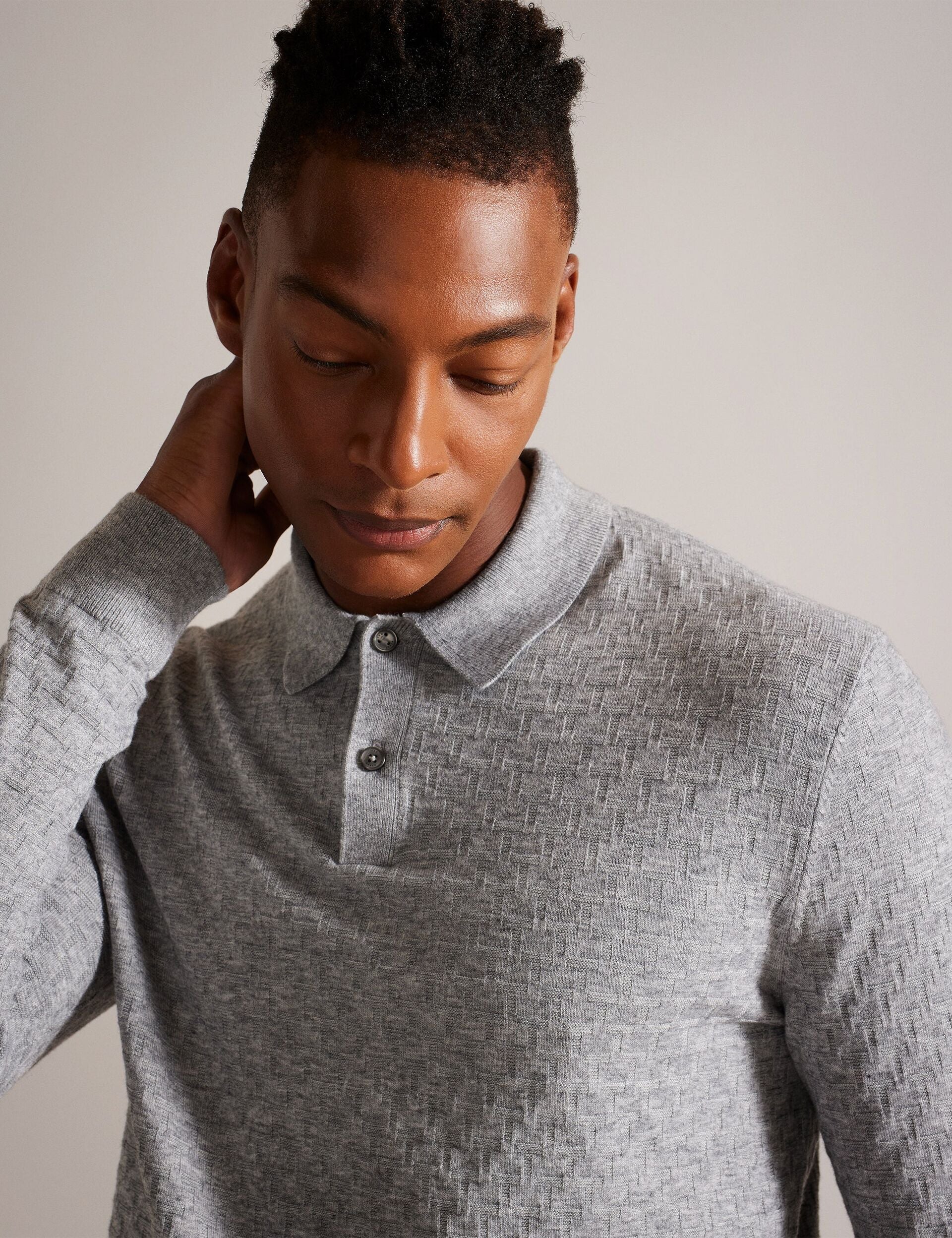 Men MORAR - Long Sleeve T Stitch Knitted Polo - Ted Baker