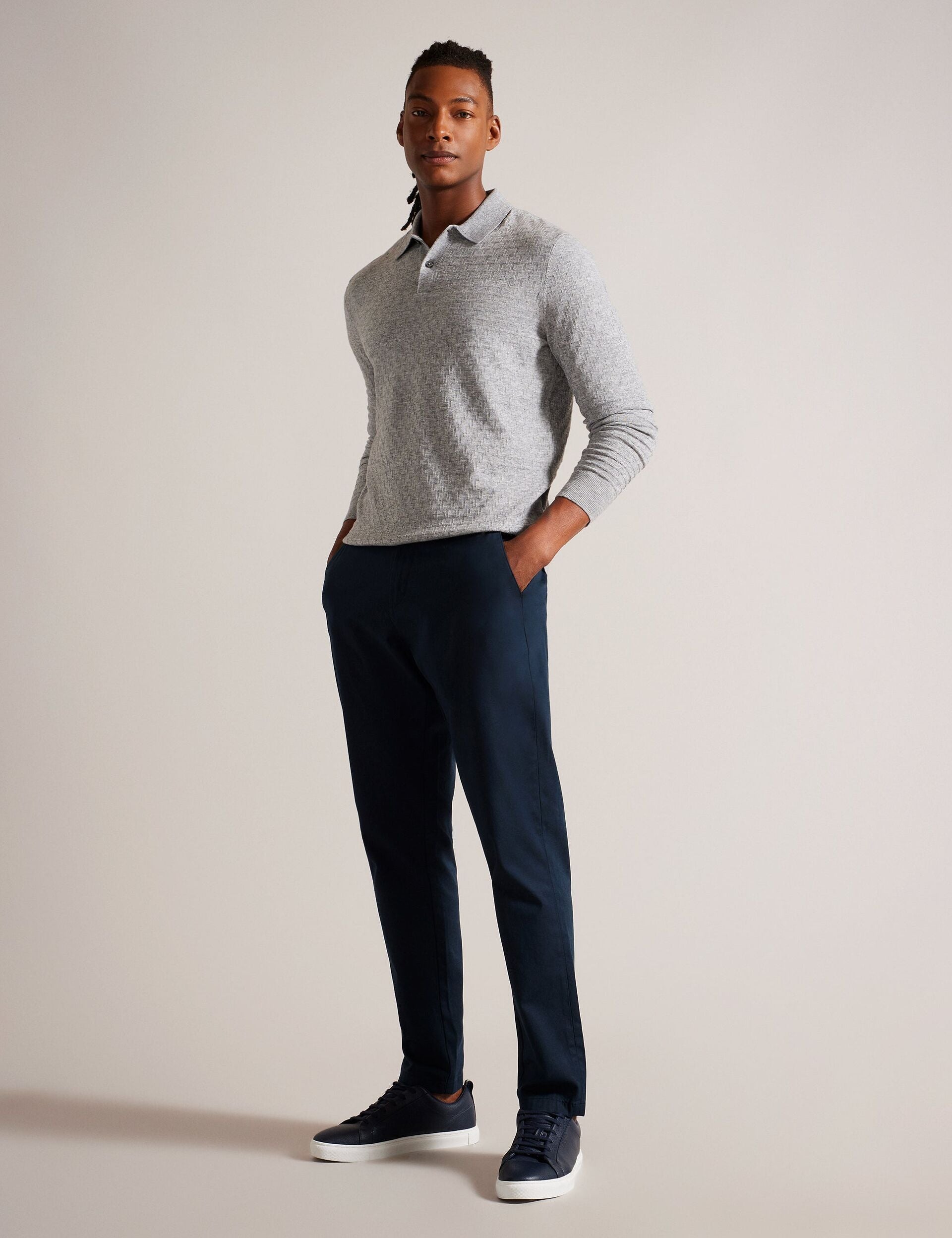 Men MORAR - Long Sleeve T Stitch Knitted Polo - Ted Baker