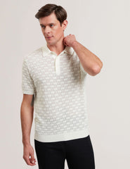 Men WATERBY - White Textured Knit Silk Cotton Polo Shirt - Ted Baker