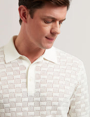 Men WATERBY - White Textured Knit Silk Cotton Polo Shirt - Ted Baker