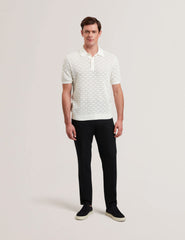 Men WATERBY - White Textured Knit Silk Cotton Polo Shirt - Ted Baker