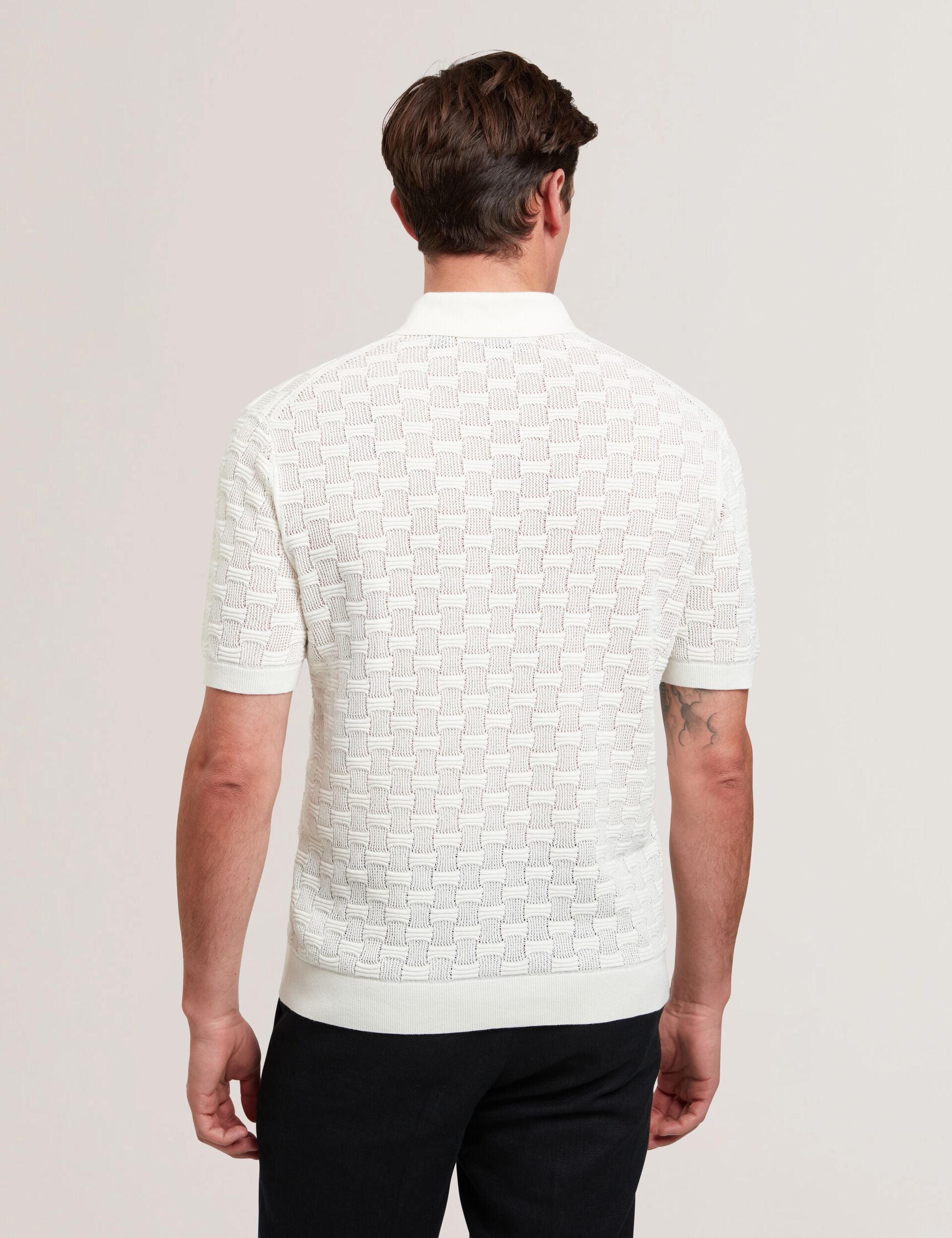 Men WATERBY - White Textured Knit Silk Cotton Polo Shirt - Ted Baker