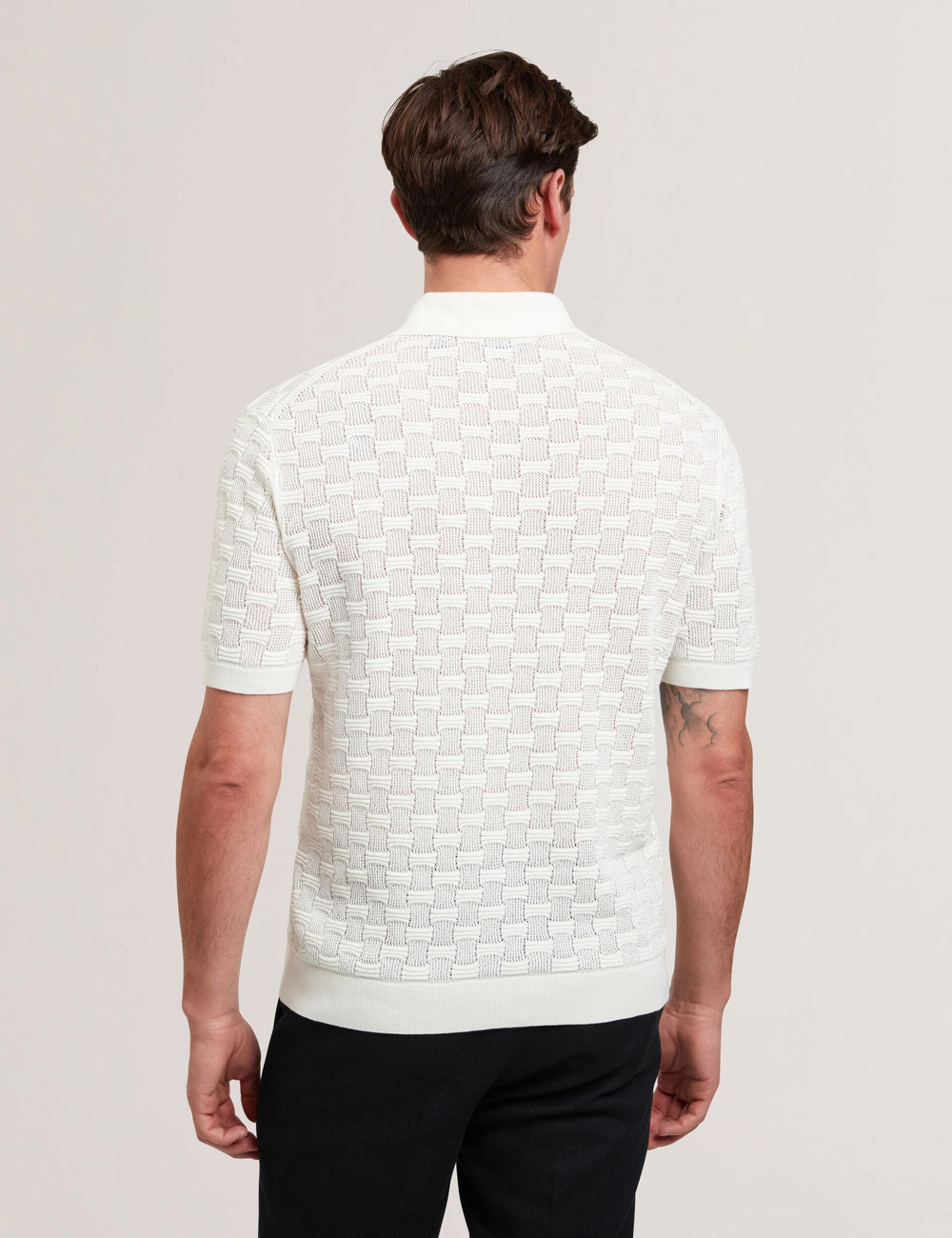 Men WATERBY - White Textured Knit Silk Cotton Polo Shirt - Ted Baker