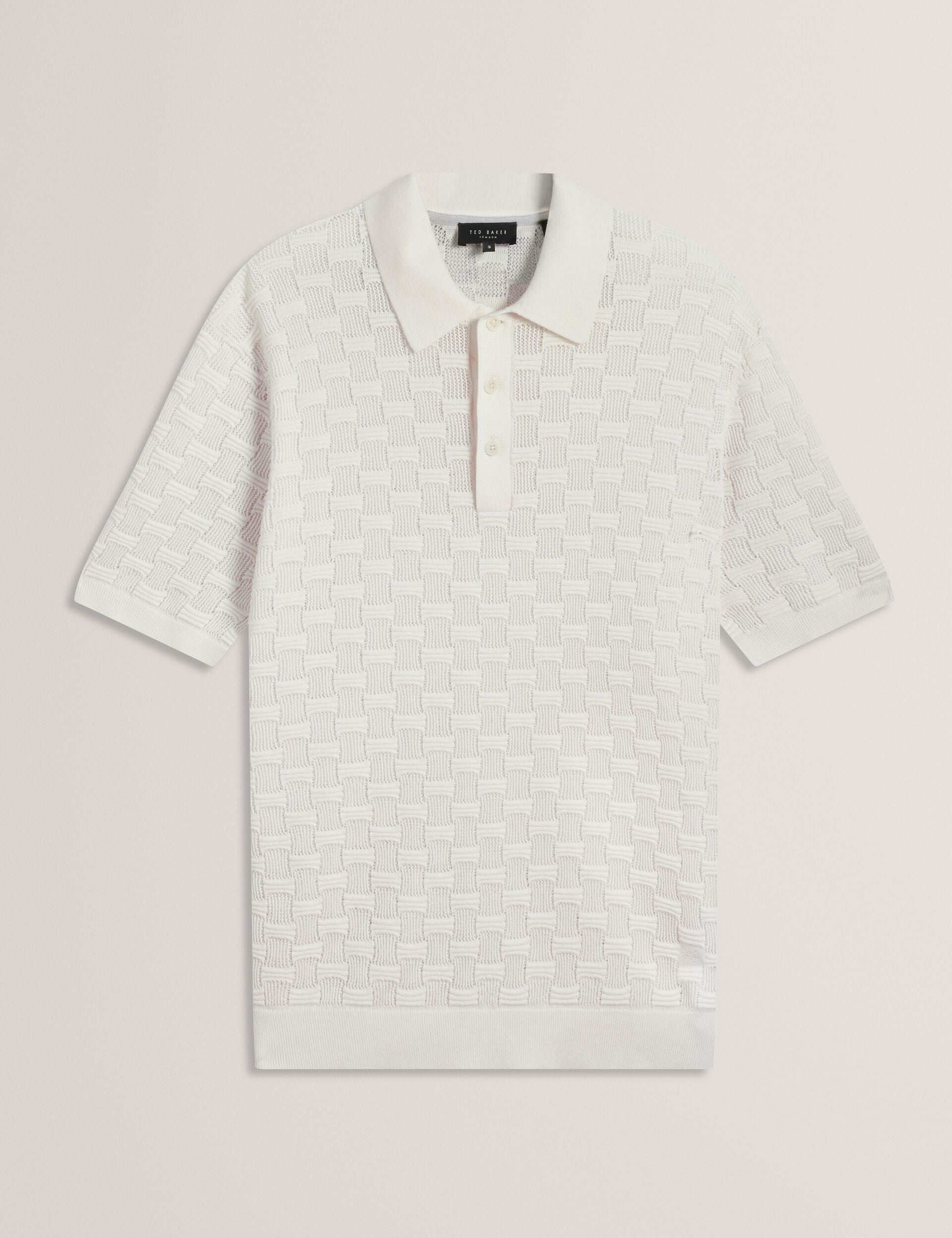Men WATERBY - White Textured Knit Silk Cotton Polo Shirt - Ted Baker