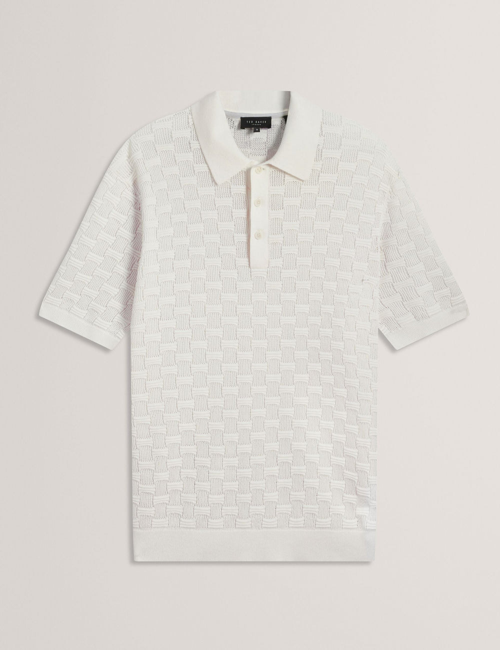 Men WATERBY - White Textured Knit Silk Cotton Polo Shirt - Ted Baker