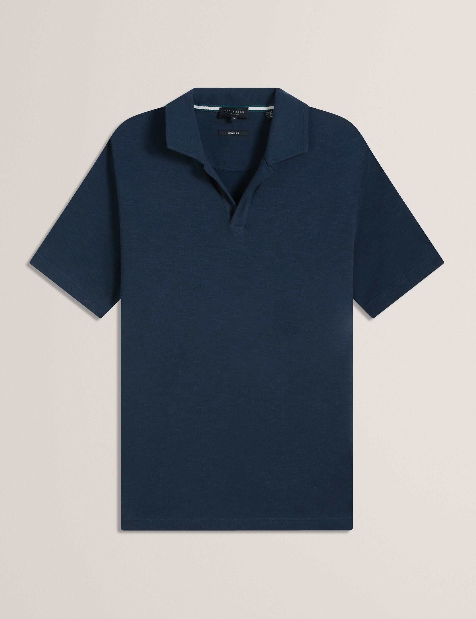 Men ANITO Open Neck Cotton Linen Polo Shirt - Ted Baker