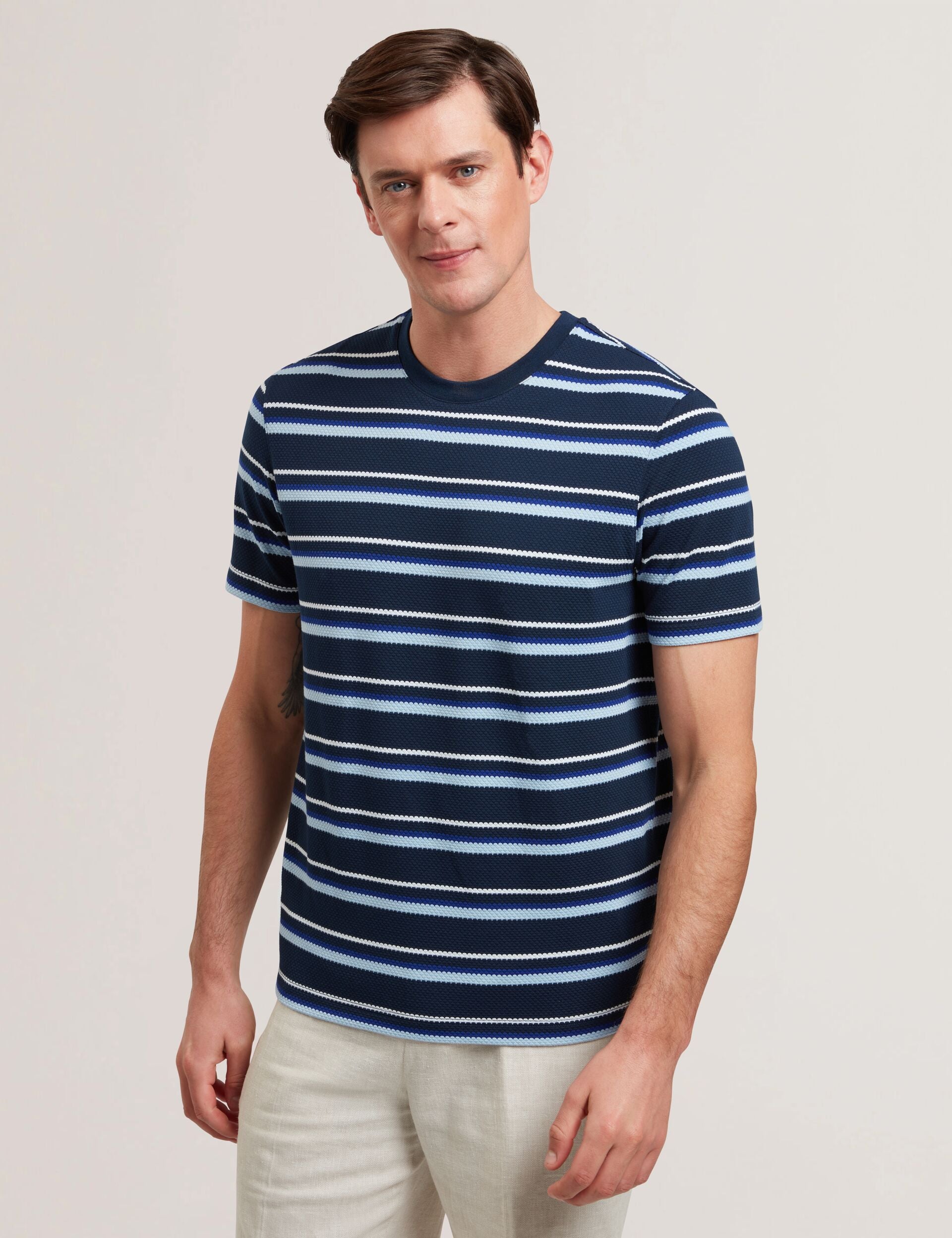 Men GORANO - Short Sleeve Textured Striped T-Shirt - Ted Baker