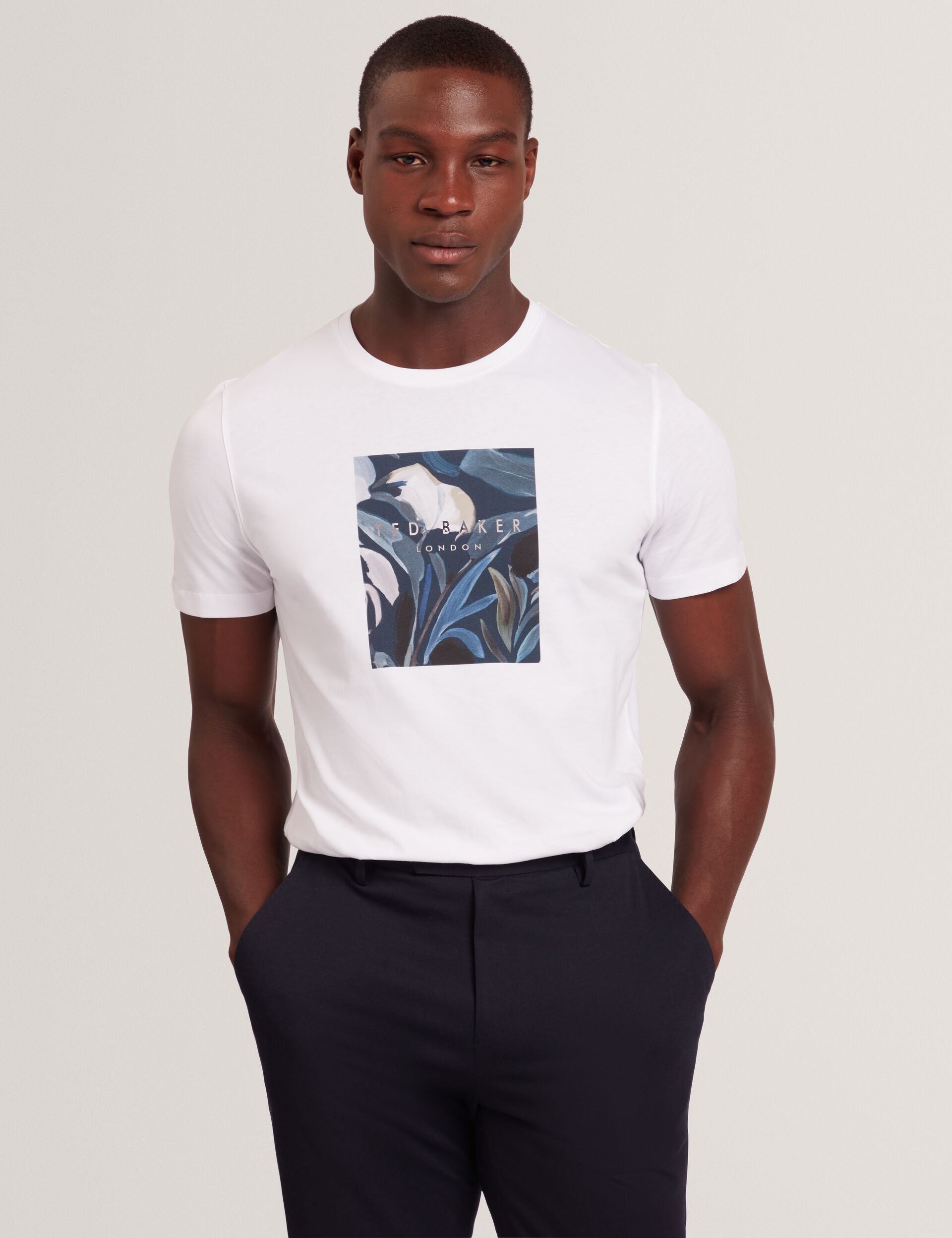 Men JUSTINOO - White Branded Box Print Graphic Cotton T-Shirt - Ted Baker
