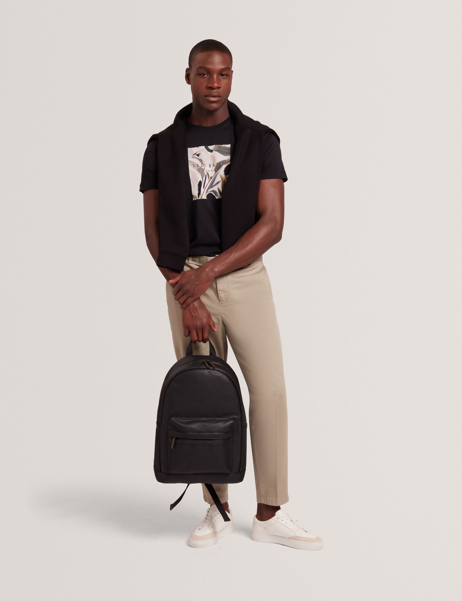 Men JUSTINOO - Black Branded Box Print Graphic Cotton T-Shirt - Ted Baker