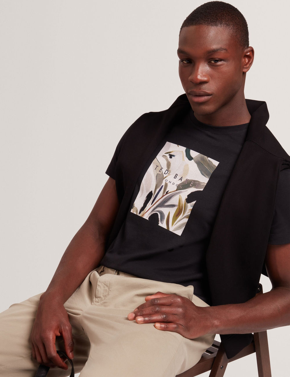 Men JUSTINOO - Black Branded Box Print Graphic Cotton T-Shirt - Ted Baker