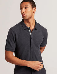 Men CONNYR Textured Knit Button-Through Polo Shirt in Navy - Ted Baker
