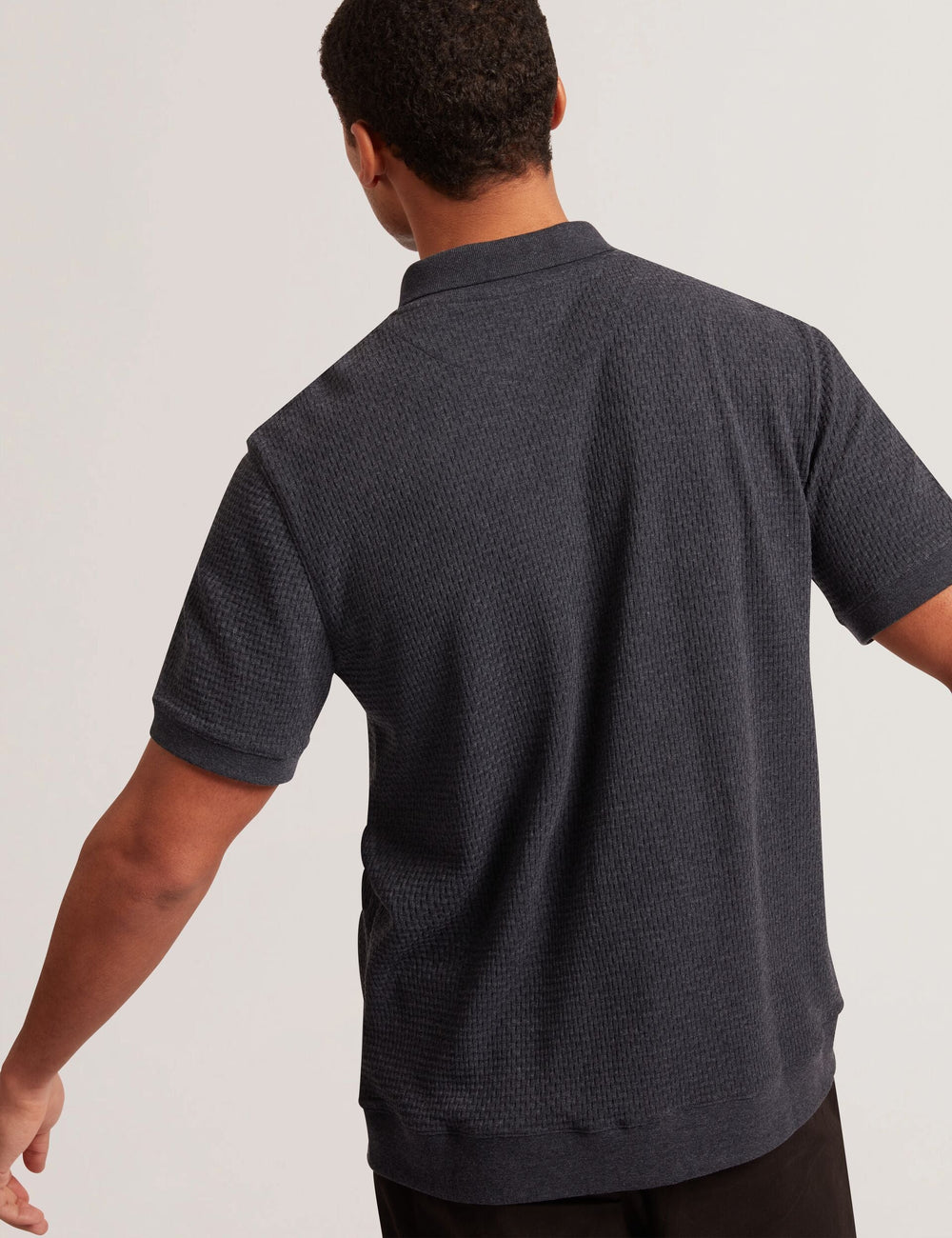 Men CONNYR Textured Knit Button-Through Polo Shirt in Navy - Ted Baker