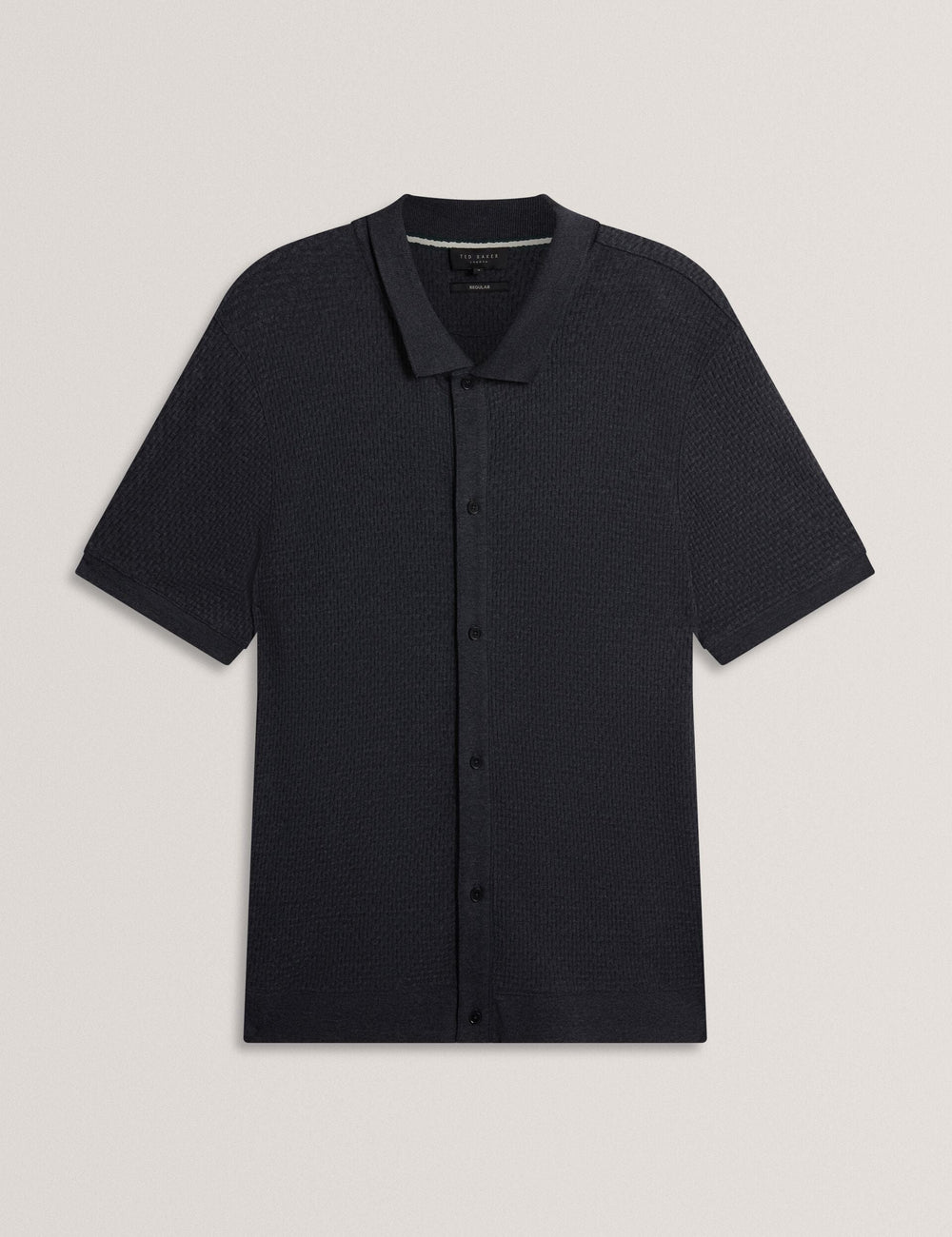 Men CONNYR Textured Knit Button-Through Polo Shirt in Navy - Ted Baker