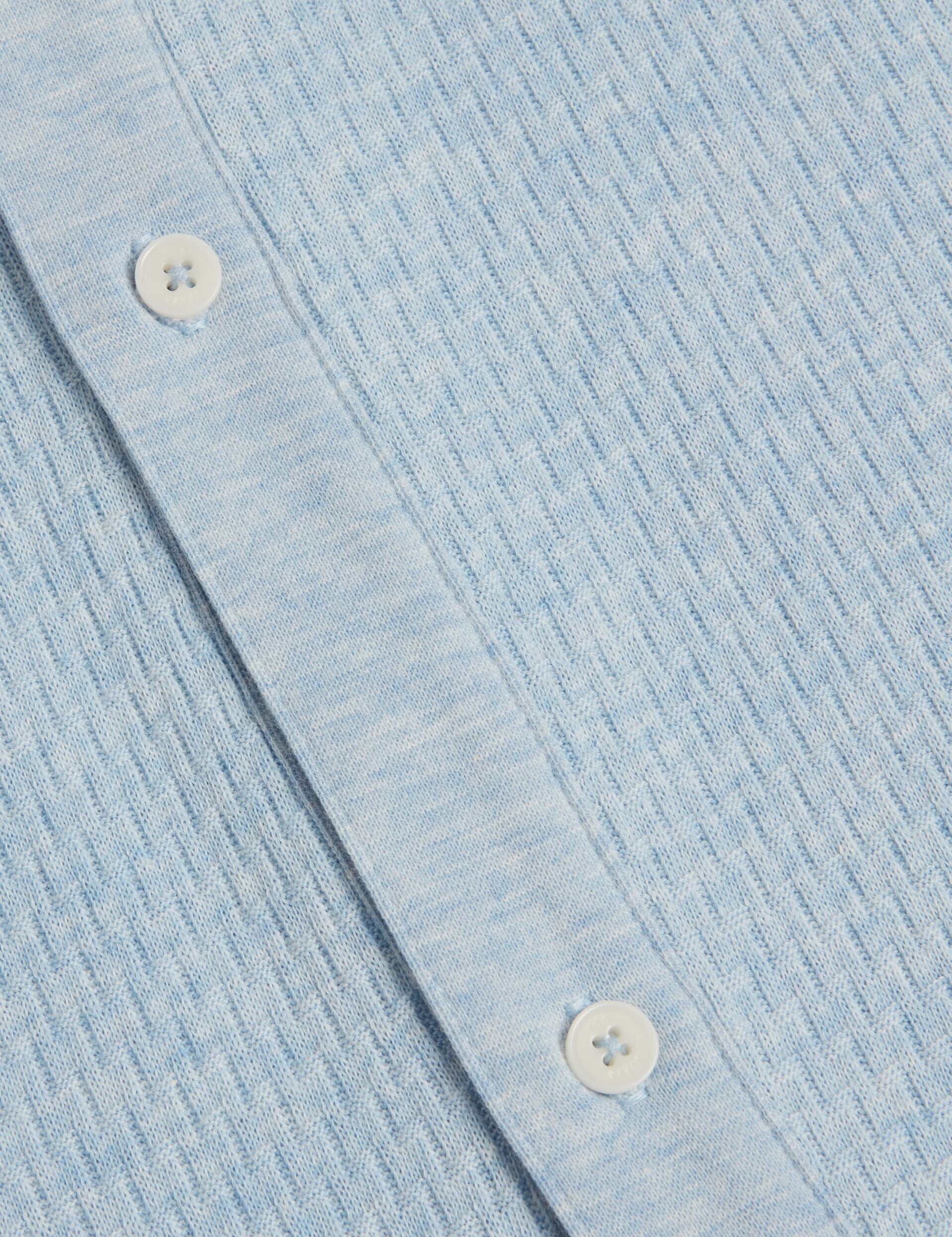 Men CONNYR Textured Knit Button-Through Polo Shirt in Mid Blue - Ted Baker