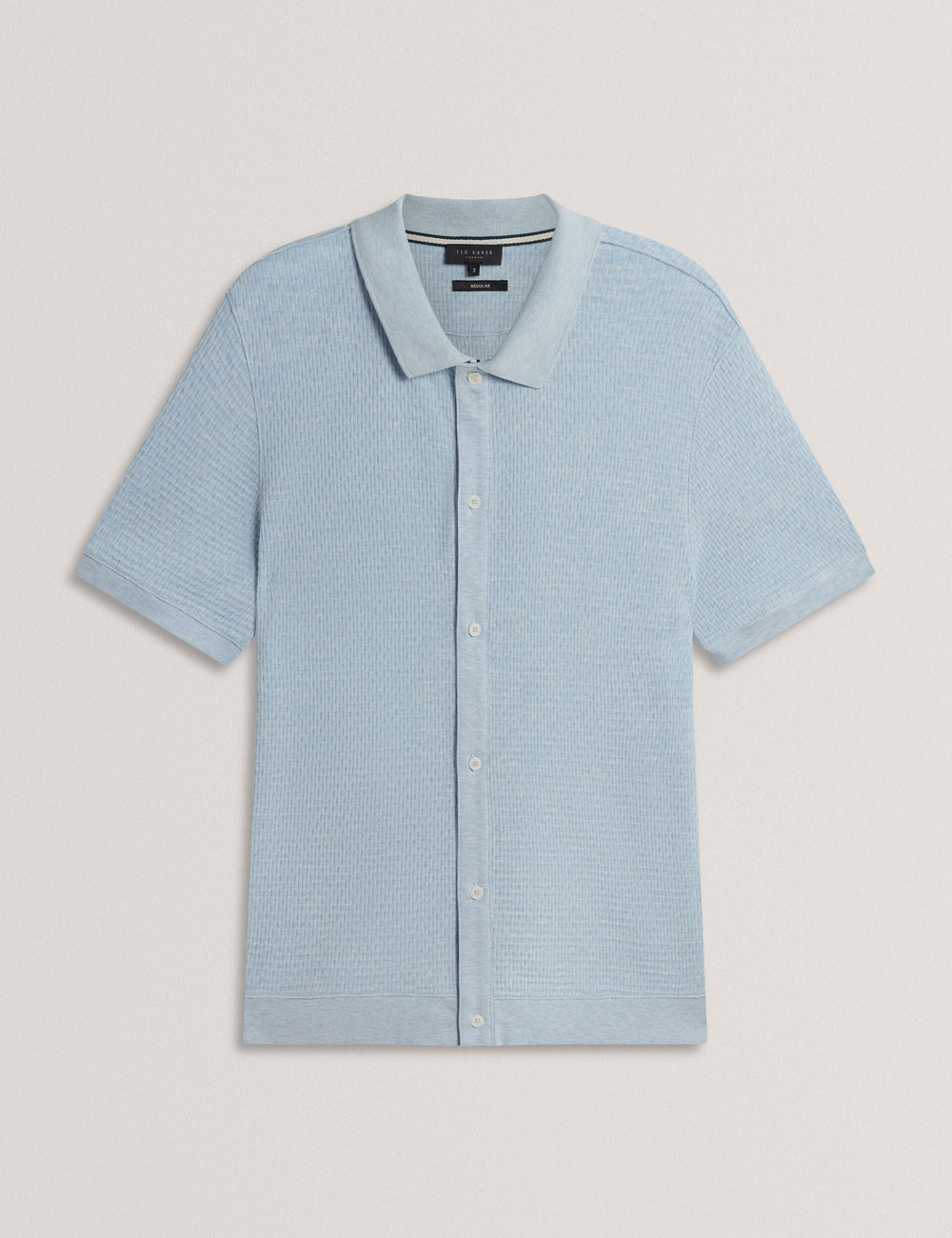 Men CONNYR Textured Knit Button-Through Polo Shirt in Mid Blue - Ted Baker