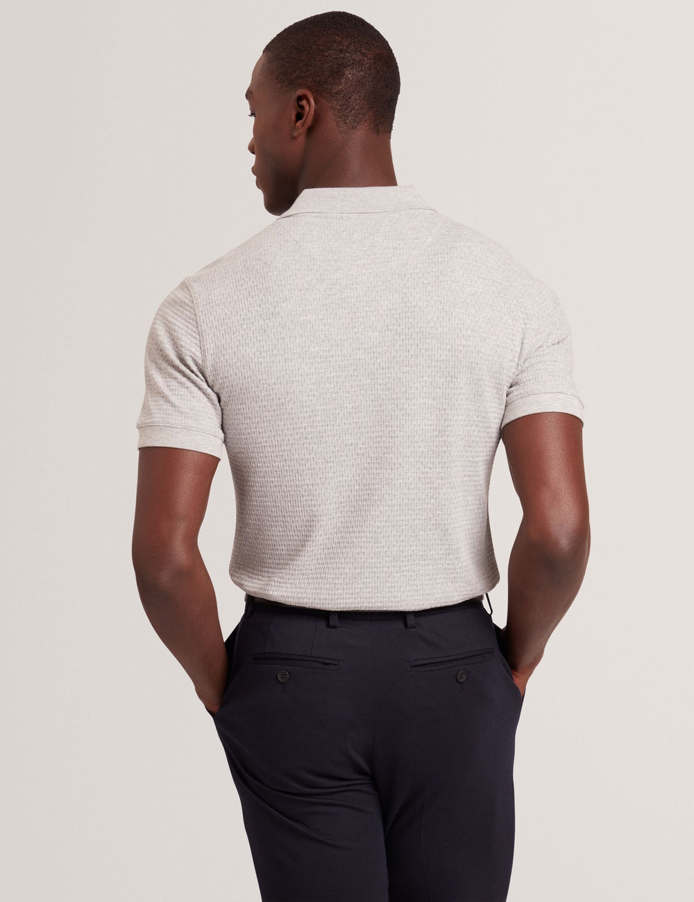 Men CONNYR Textured Knit Button-Through Polo Shirt in Light Grey - Ted Baker