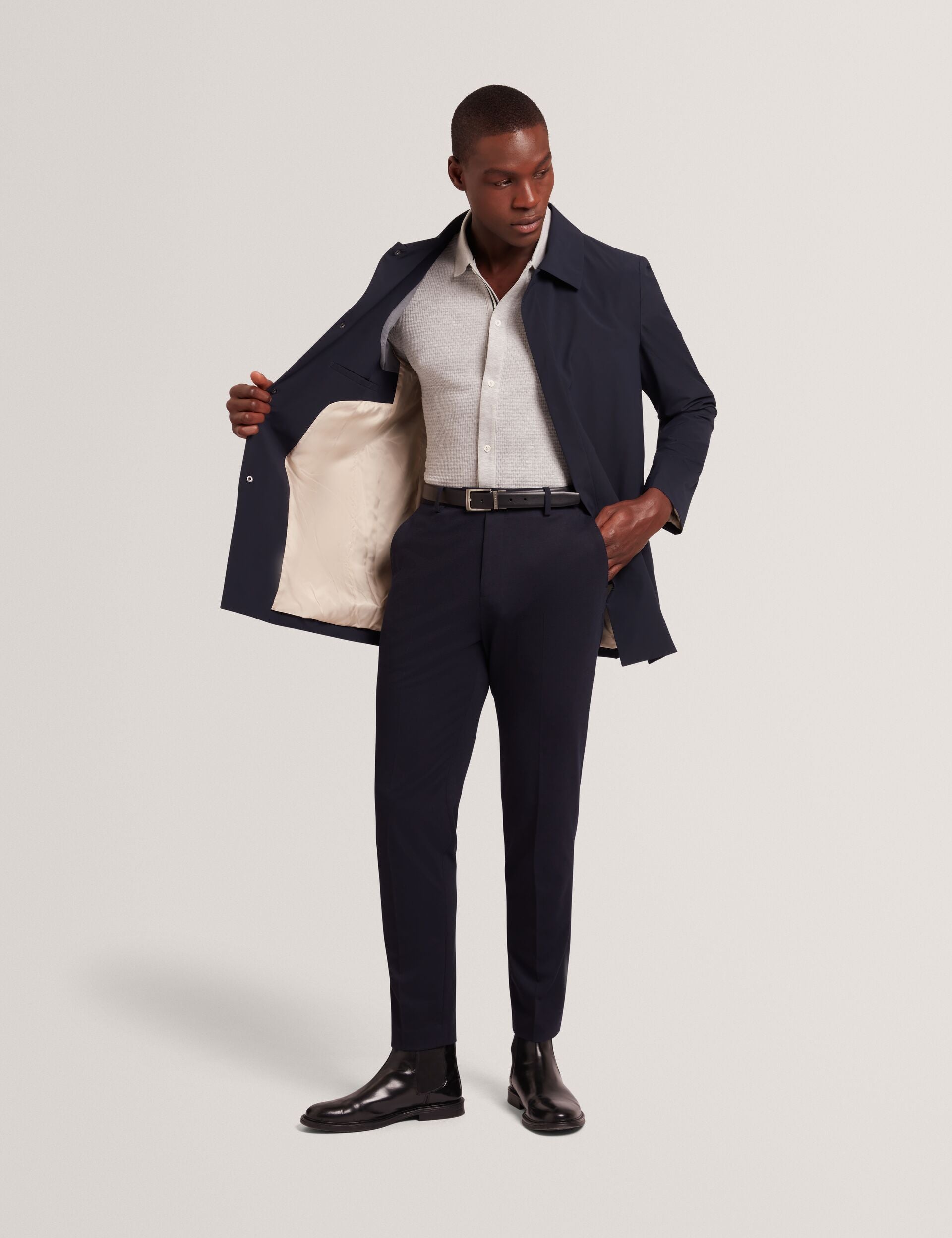 Men CONNYR Textured Knit Button-Through Polo Shirt in Light Grey - Ted Baker