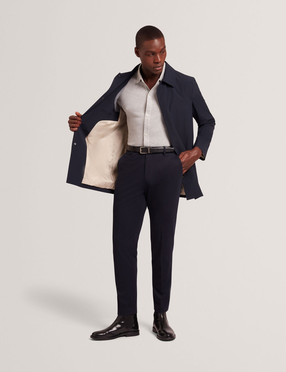 Men CONNYR Textured Knit Button-Through Polo Shirt in Light Grey - Ted Baker