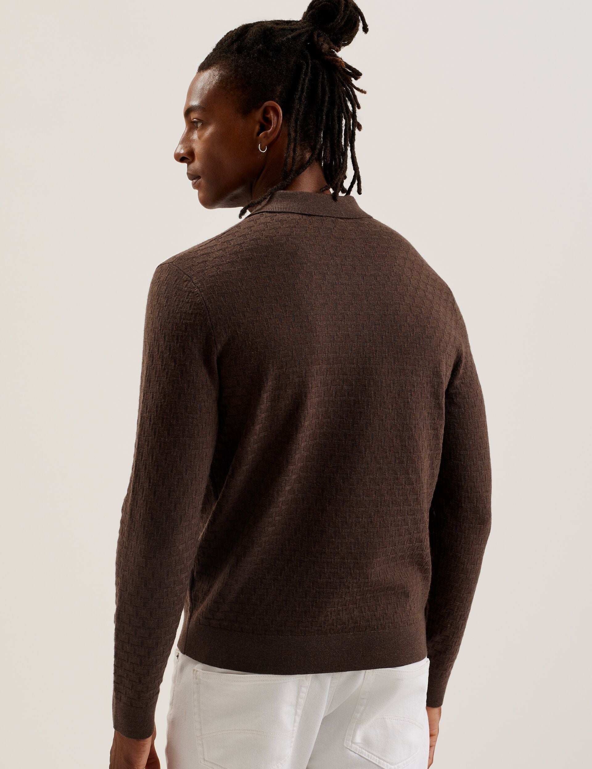 Men MORAR - Long Sleeve T Stitch Knitted Polo - Ted Baker