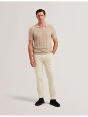 Men RUZZA - Textured Stripe Open Neck Knitted Polo Shirt - Ted Baker