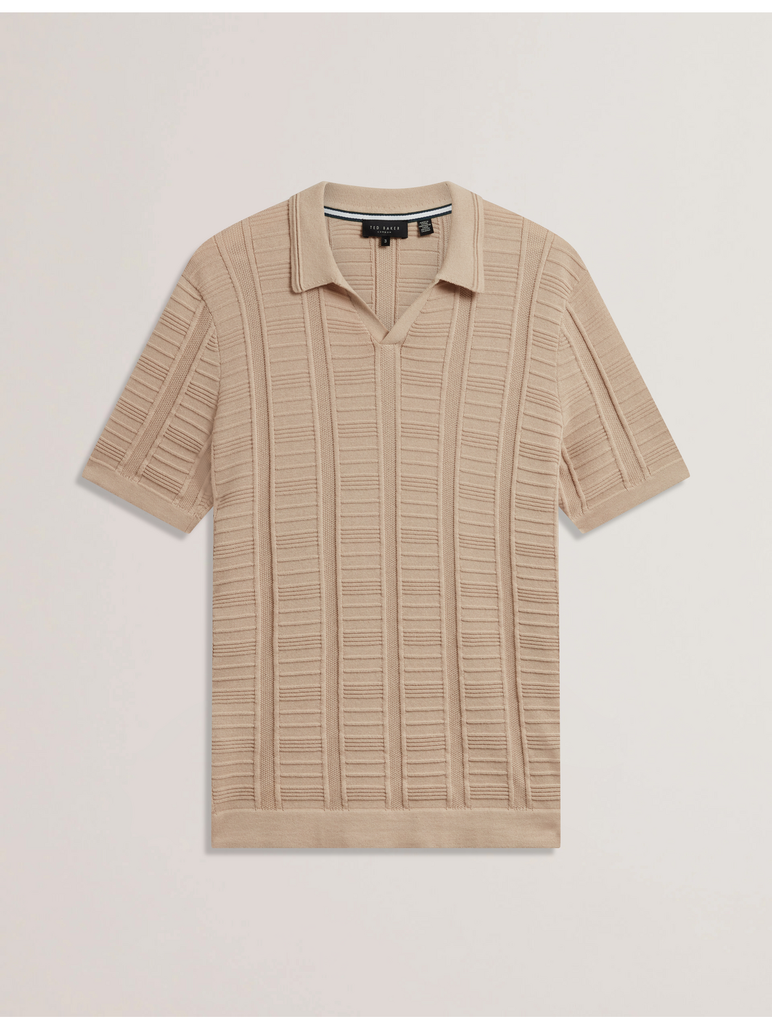Men RUZZA - Textured Stripe Open Neck Knitted Polo Shirt - Ted Baker