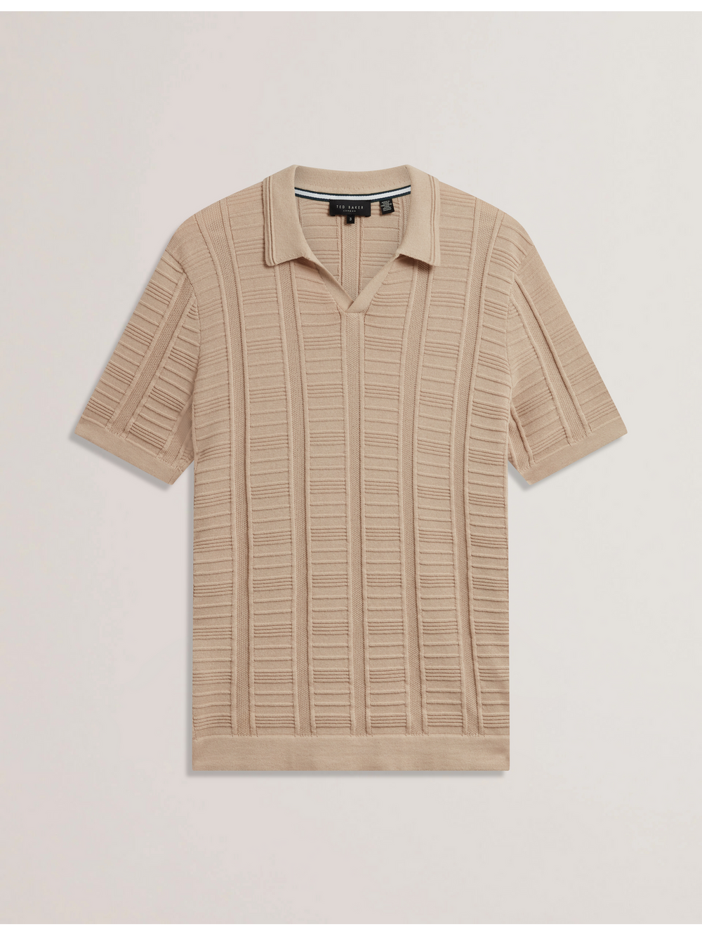 Men RUZZA - Textured Stripe Open Neck Knitted Polo Shirt - Ted Baker