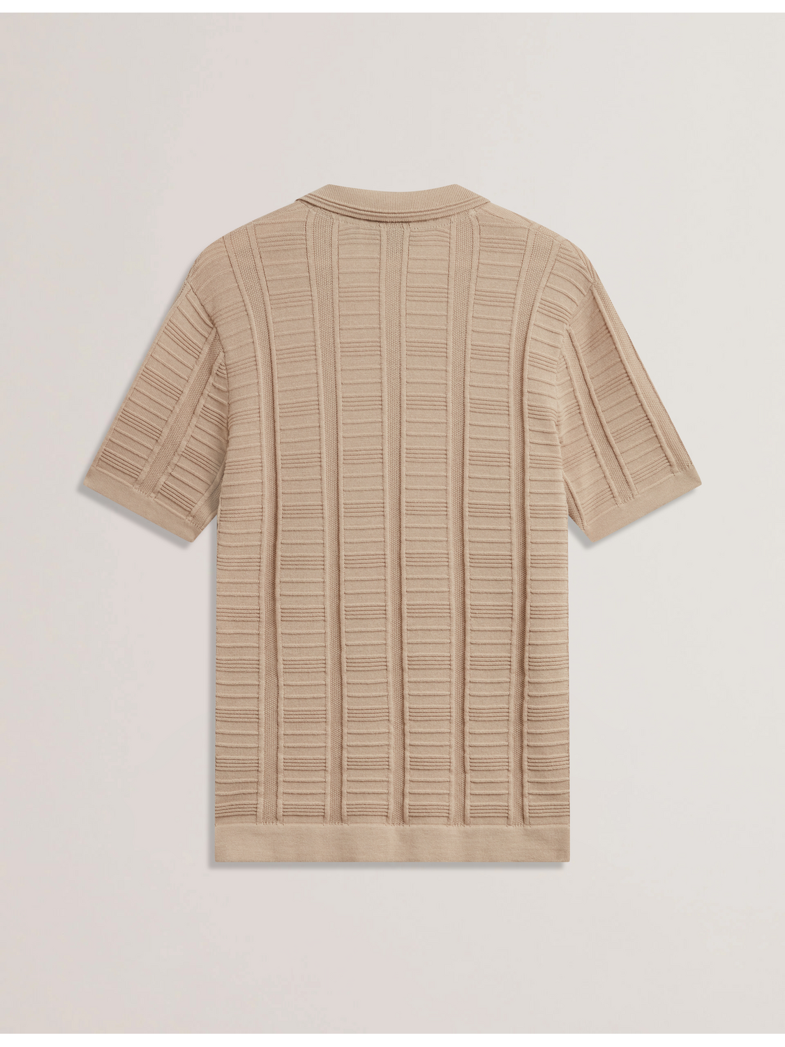Men RUZZA - Textured Stripe Open Neck Knitted Polo Shirt - Ted Baker