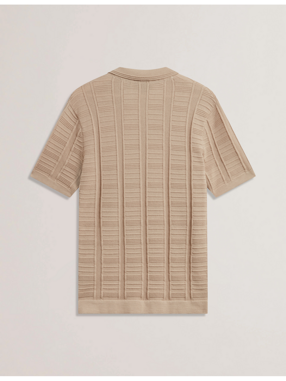 Men RUZZA - Textured Stripe Open Neck Knitted Polo Shirt - Ted Baker