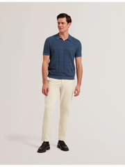 Men RUZZA - Textured Stripe Open Neck Knitted Polo Shirt - Ted Baker