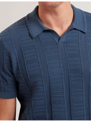 Men RUZZA - Textured Stripe Open Neck Knitted Polo Shirt - Ted Baker