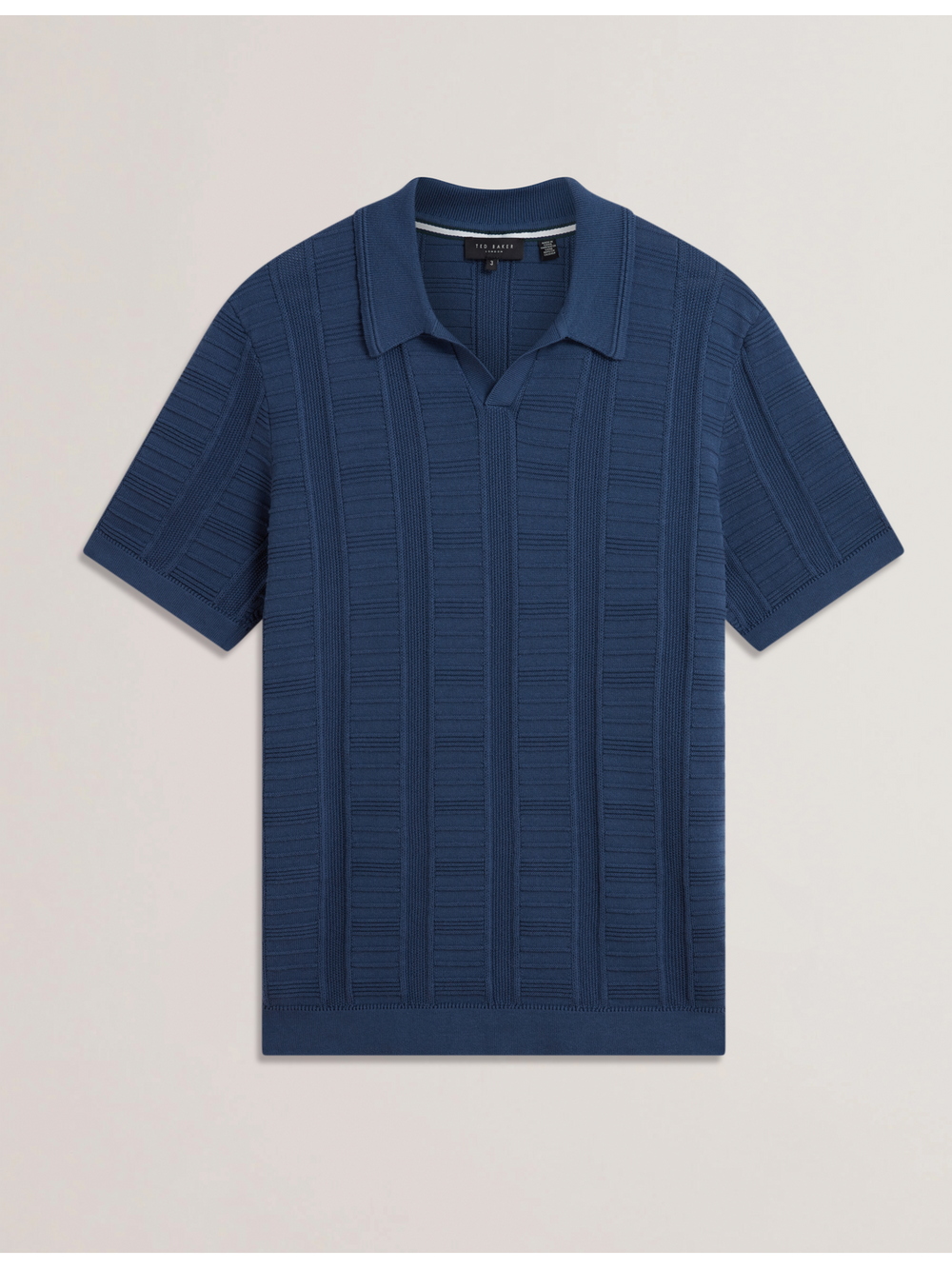Men RUZZA - Textured Stripe Open Neck Knitted Polo Shirt - Ted Baker
