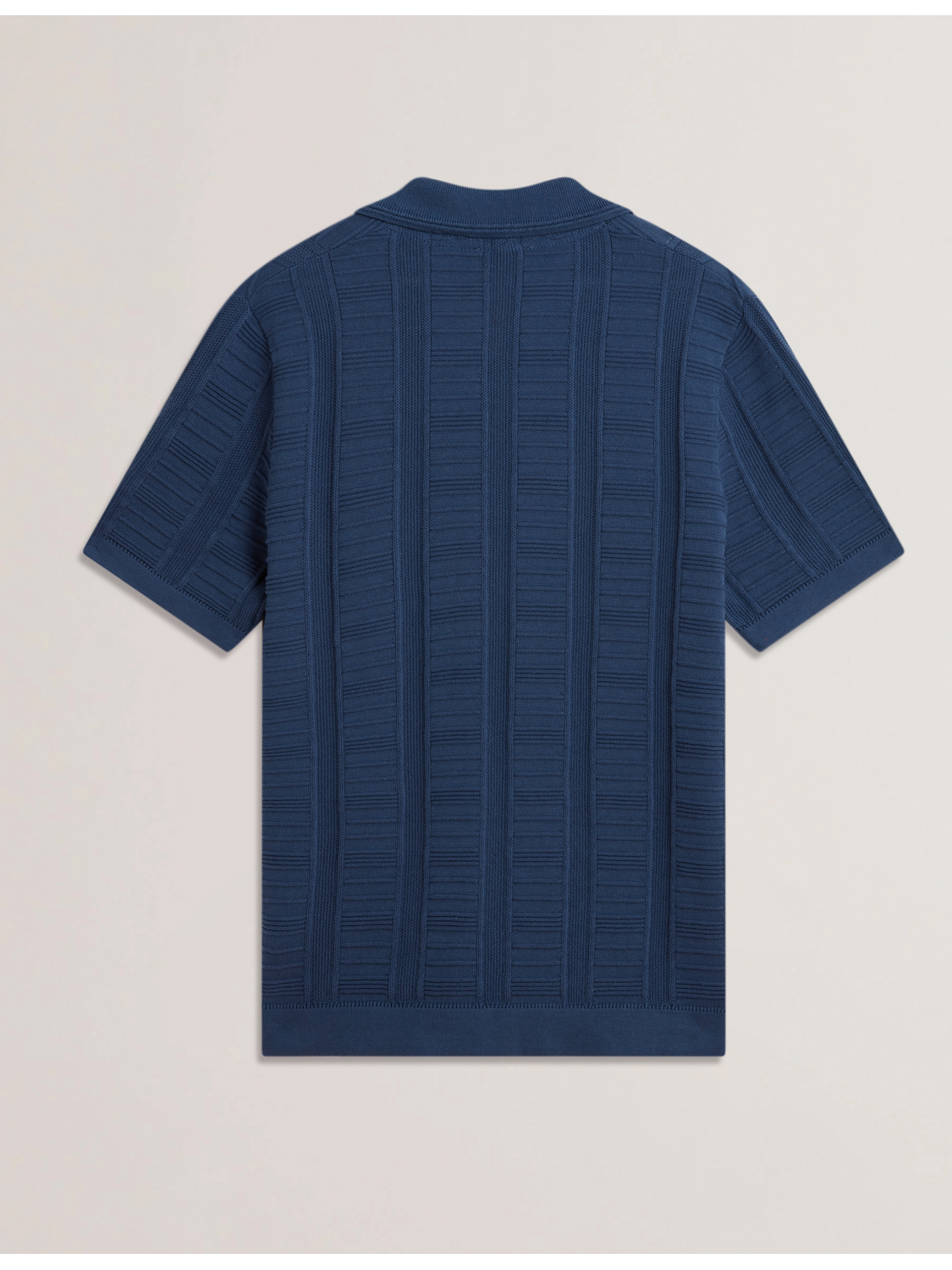 Men RUZZA - Textured Stripe Open Neck Knitted Polo Shirt - Ted Baker