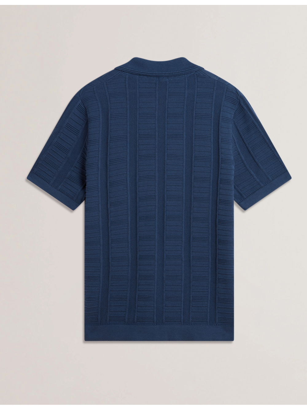 Men RUZZA - Textured Stripe Open Neck Knitted Polo Shirt - Ted Baker