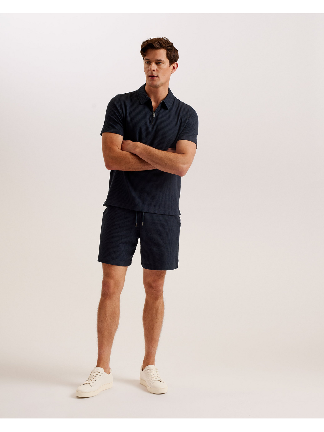 Men ZARKES - Ribbed Texture Zip Neck Cotton Polo Shirt - Ted Baker