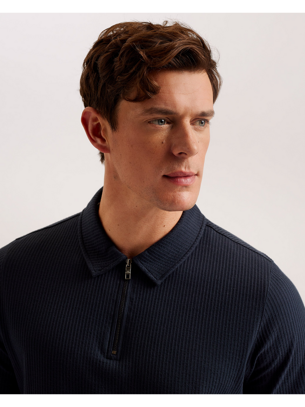 Men ZARKES - Ribbed Texture Zip Neck Cotton Polo Shirt - Ted Baker