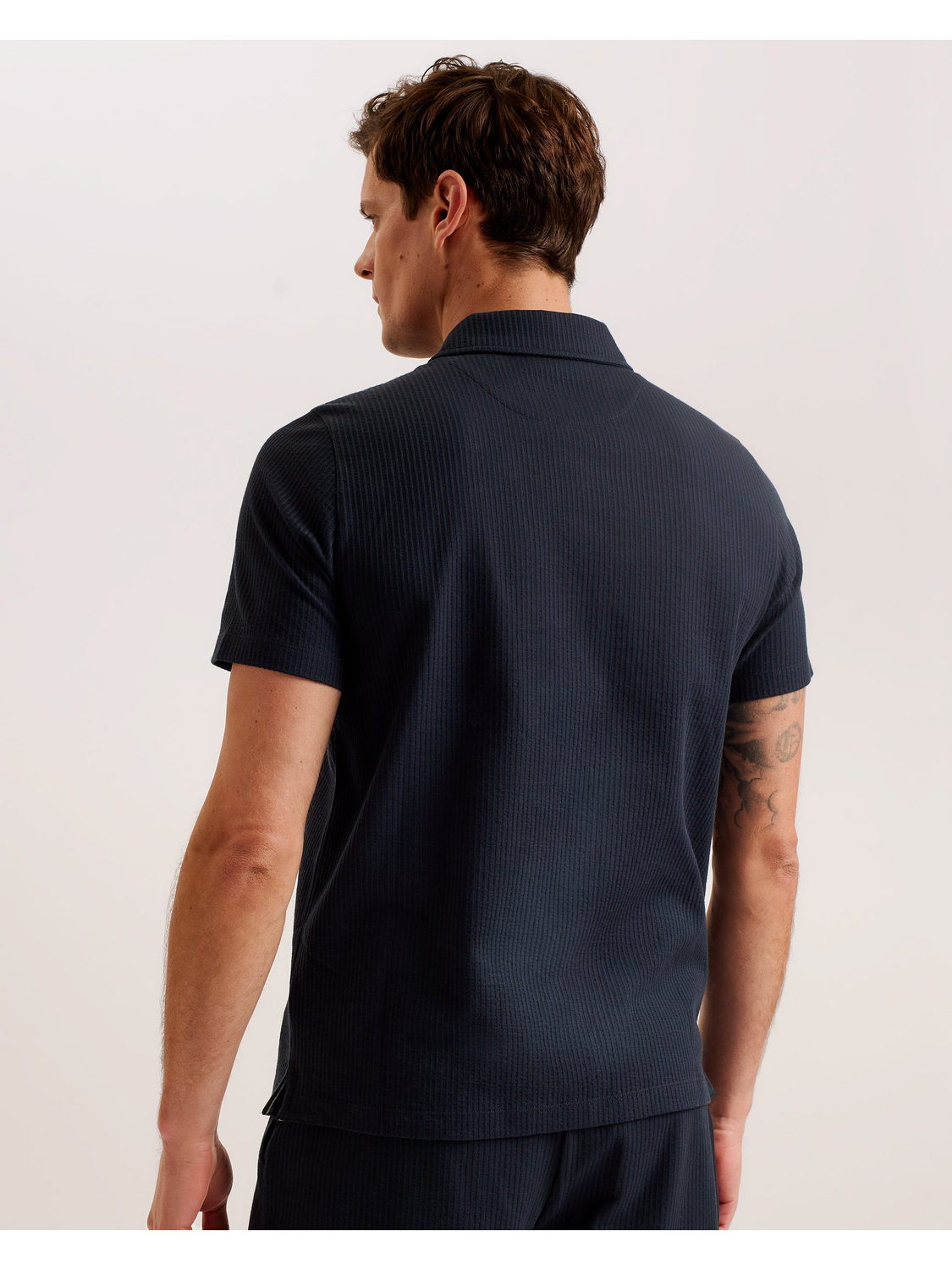 Men ZARKES - Ribbed Texture Zip Neck Cotton Polo Shirt - Ted Baker