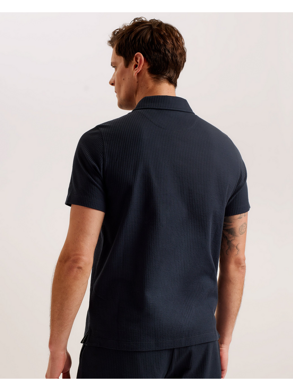 Men ZARKES - Ribbed Texture Zip Neck Cotton Polo Shirt - Ted Baker