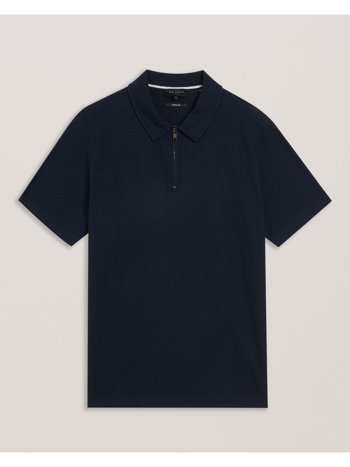 Men ZARKES - Ribbed Texture Zip Neck Cotton Polo Shirt - Ted Baker