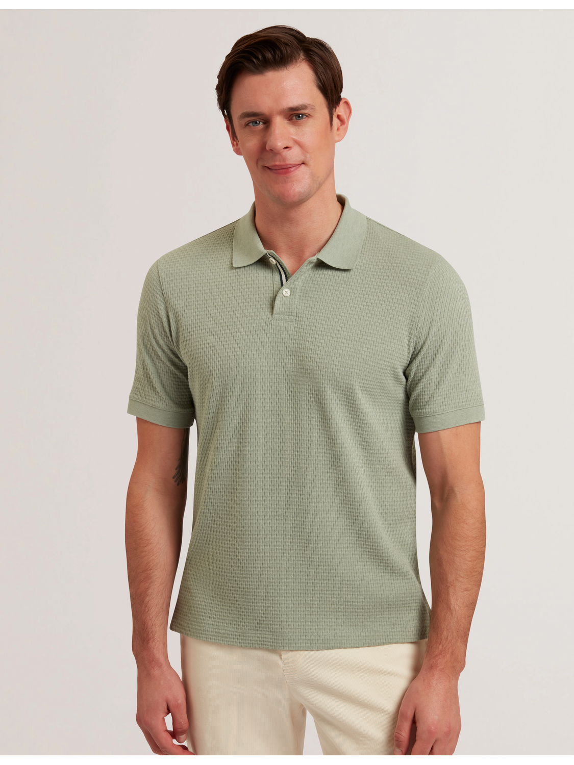 Men REDMAN - Textured Pure Cotton Knitted Polo Shirt - Ted Baker