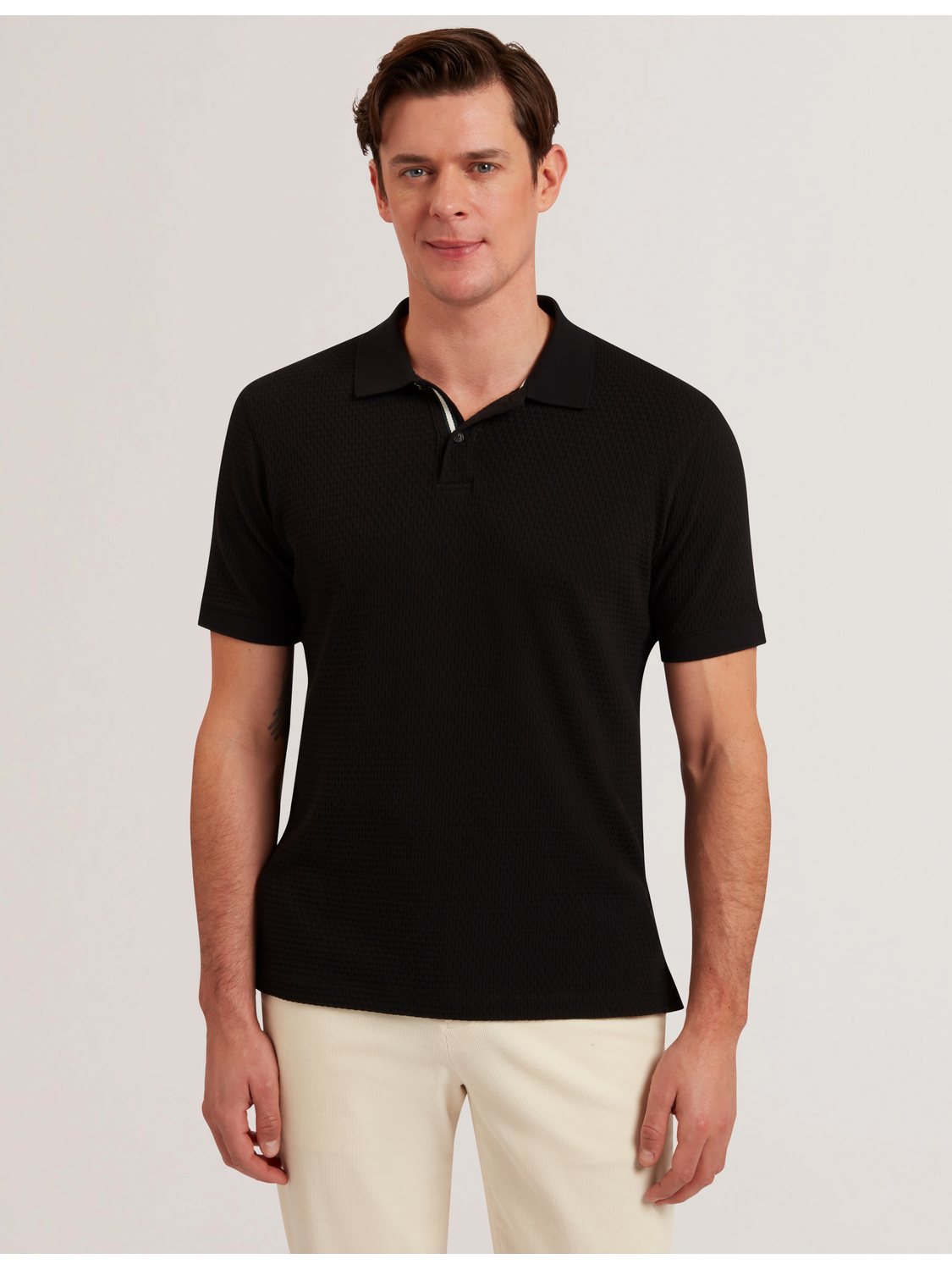 Men REDMAN - Textured Pure Cotton Knitted Polo Shirt - Ted Baker