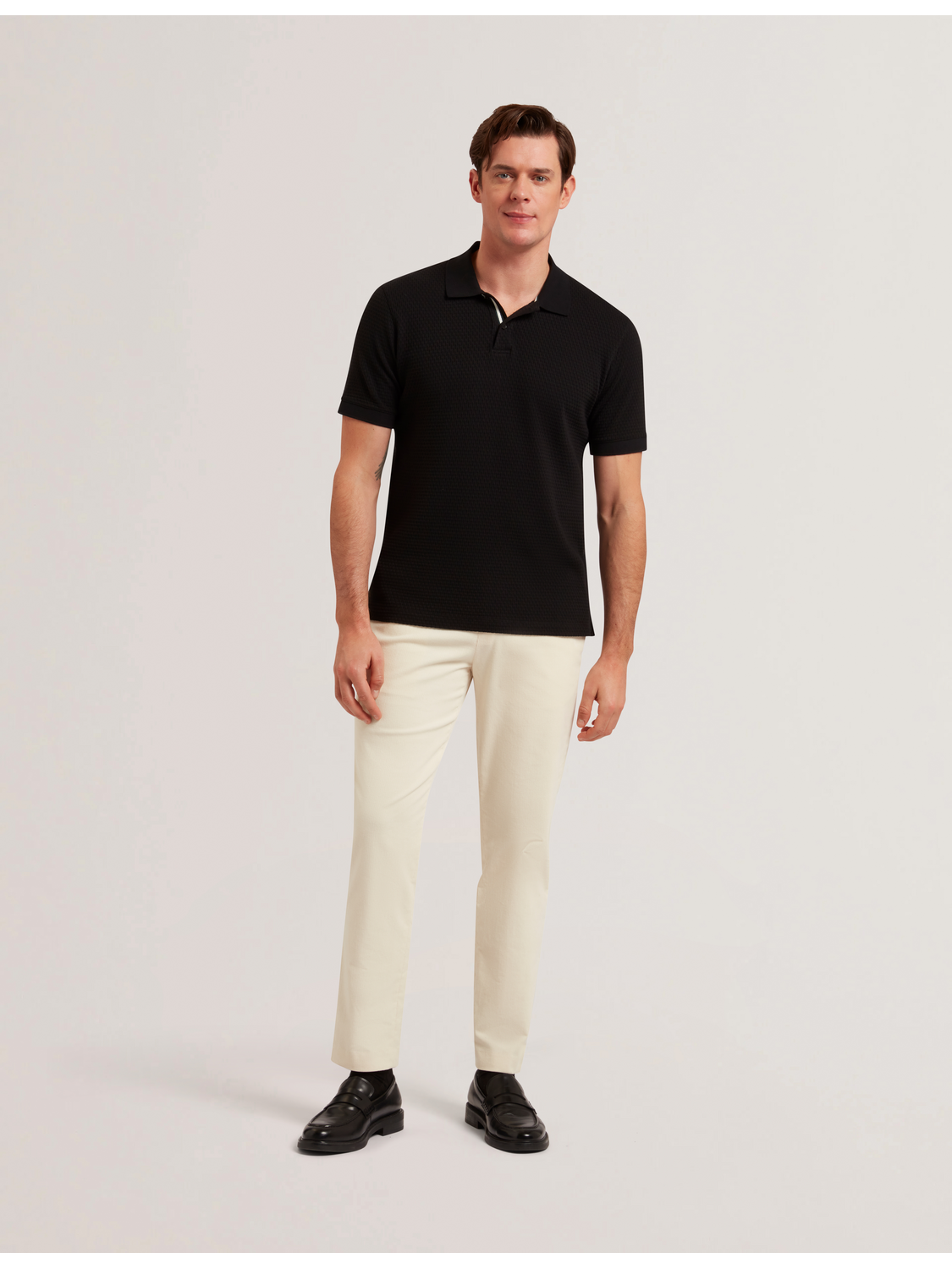 Men REDMAN - Textured Pure Cotton Knitted Polo Shirt - Ted Baker