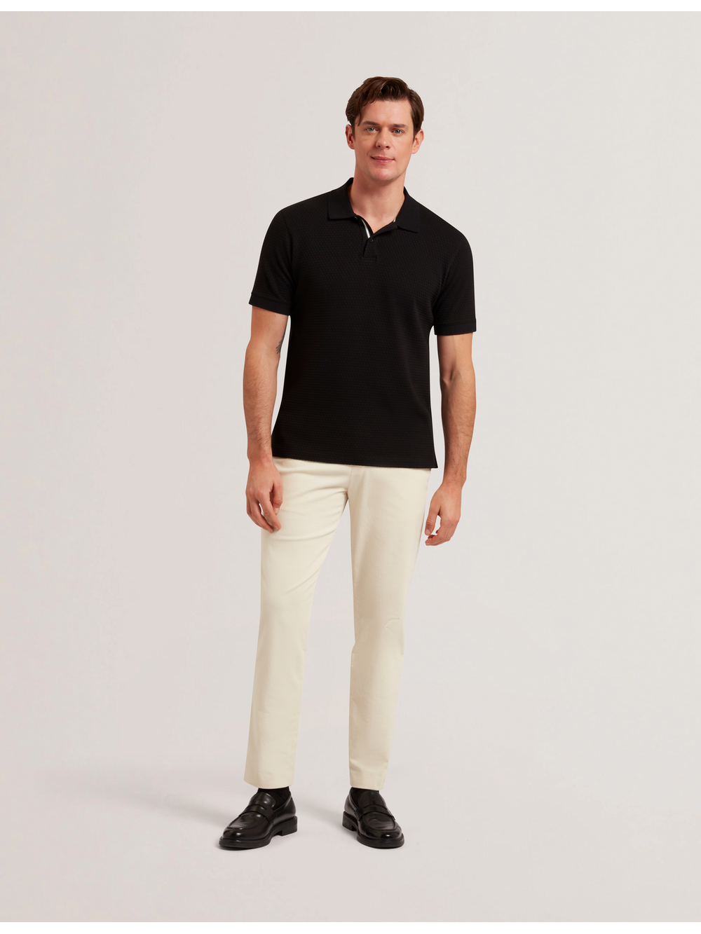 Men REDMAN - Textured Pure Cotton Knitted Polo Shirt - Ted Baker