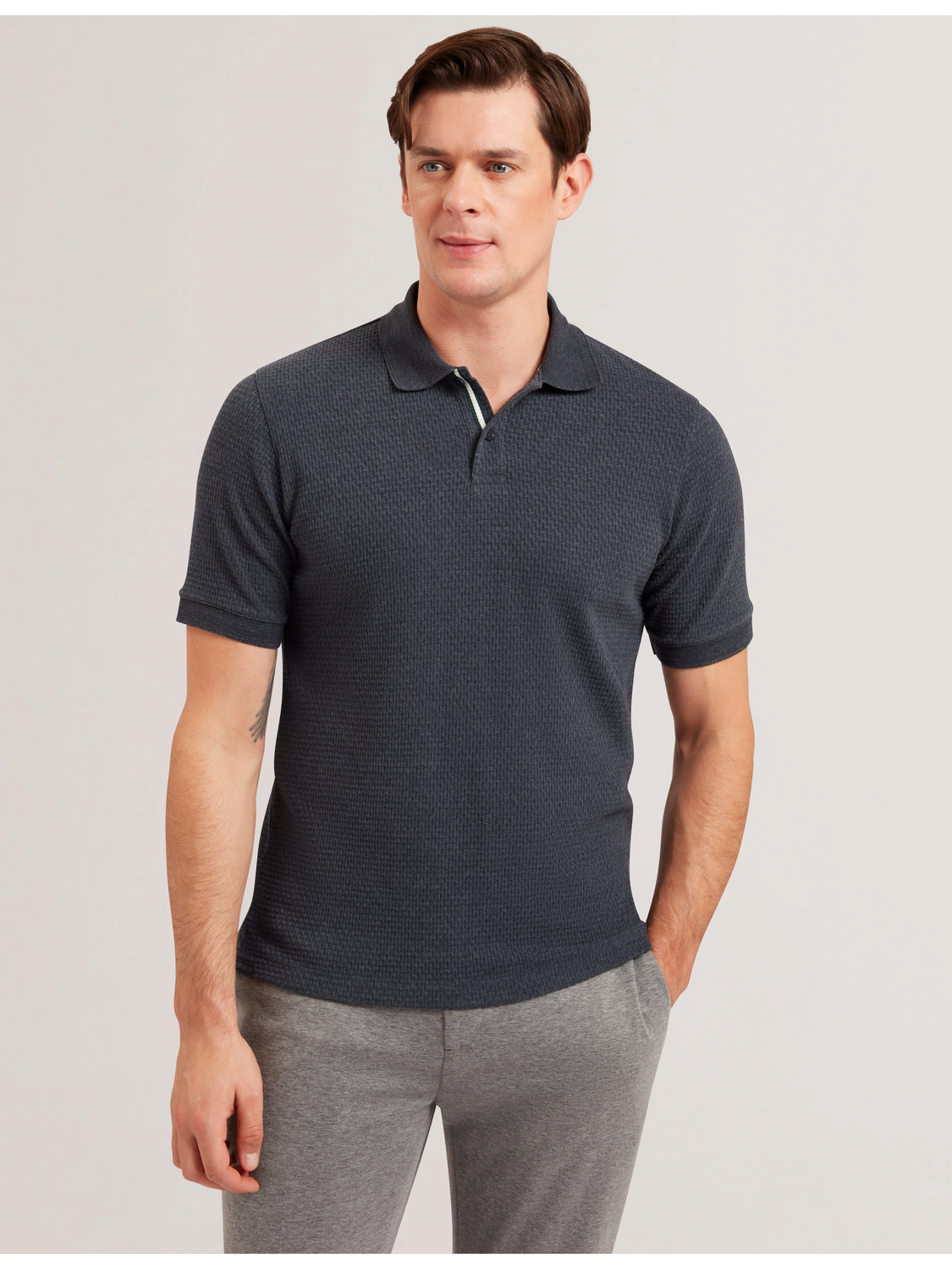 Men REDMAN - Textured Pure Cotton Knitted Polo Shirt - Ted Baker