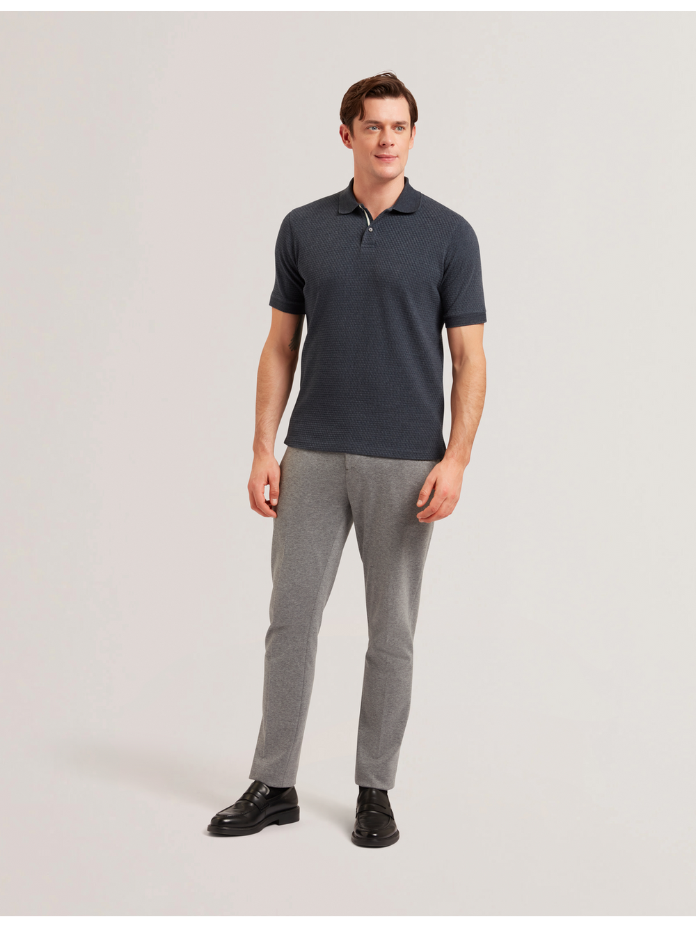 Men REDMAN - Textured Pure Cotton Knitted Polo Shirt - Ted Baker