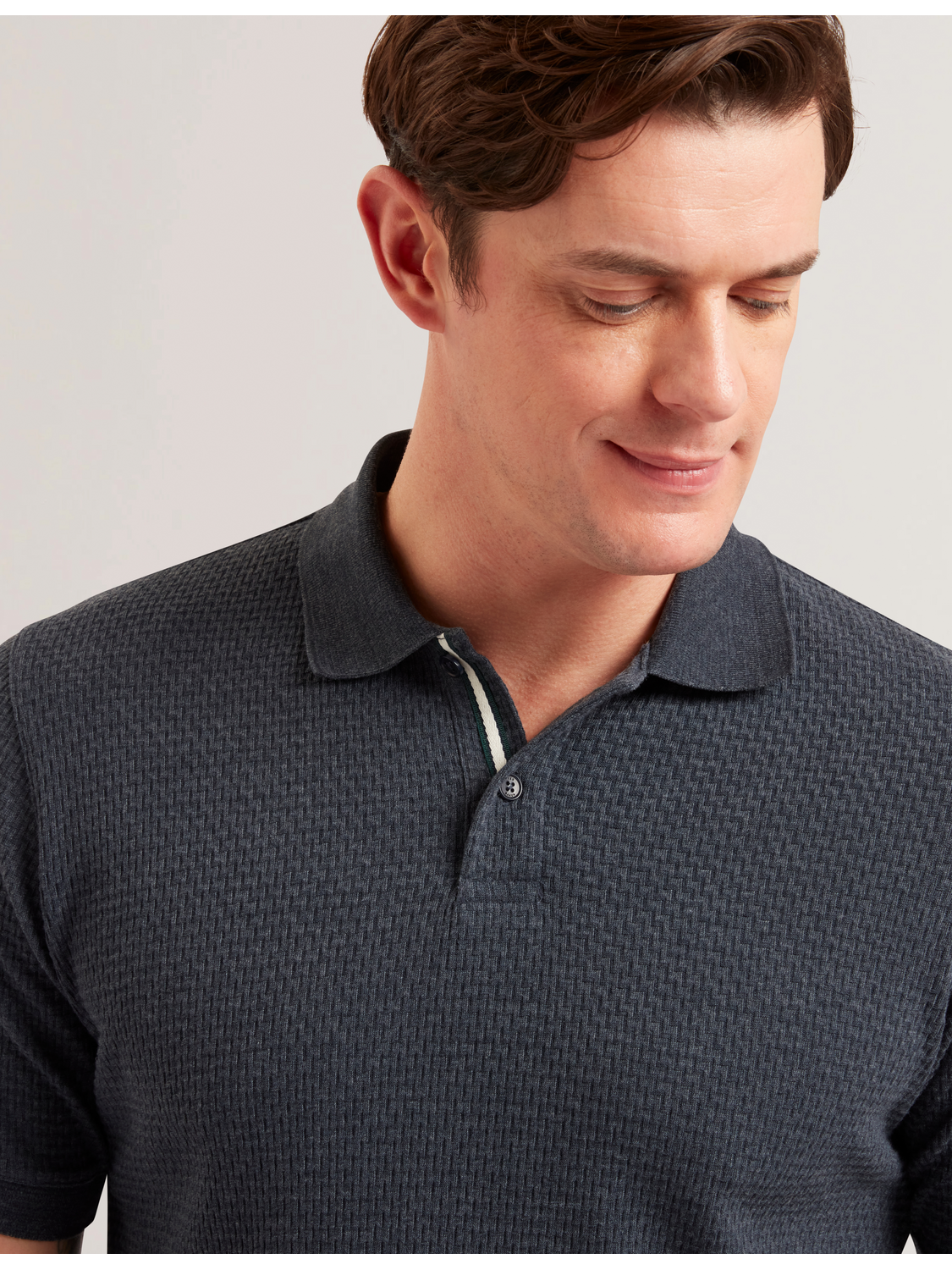 Men REDMAN - Textured Pure Cotton Knitted Polo Shirt - Ted Baker