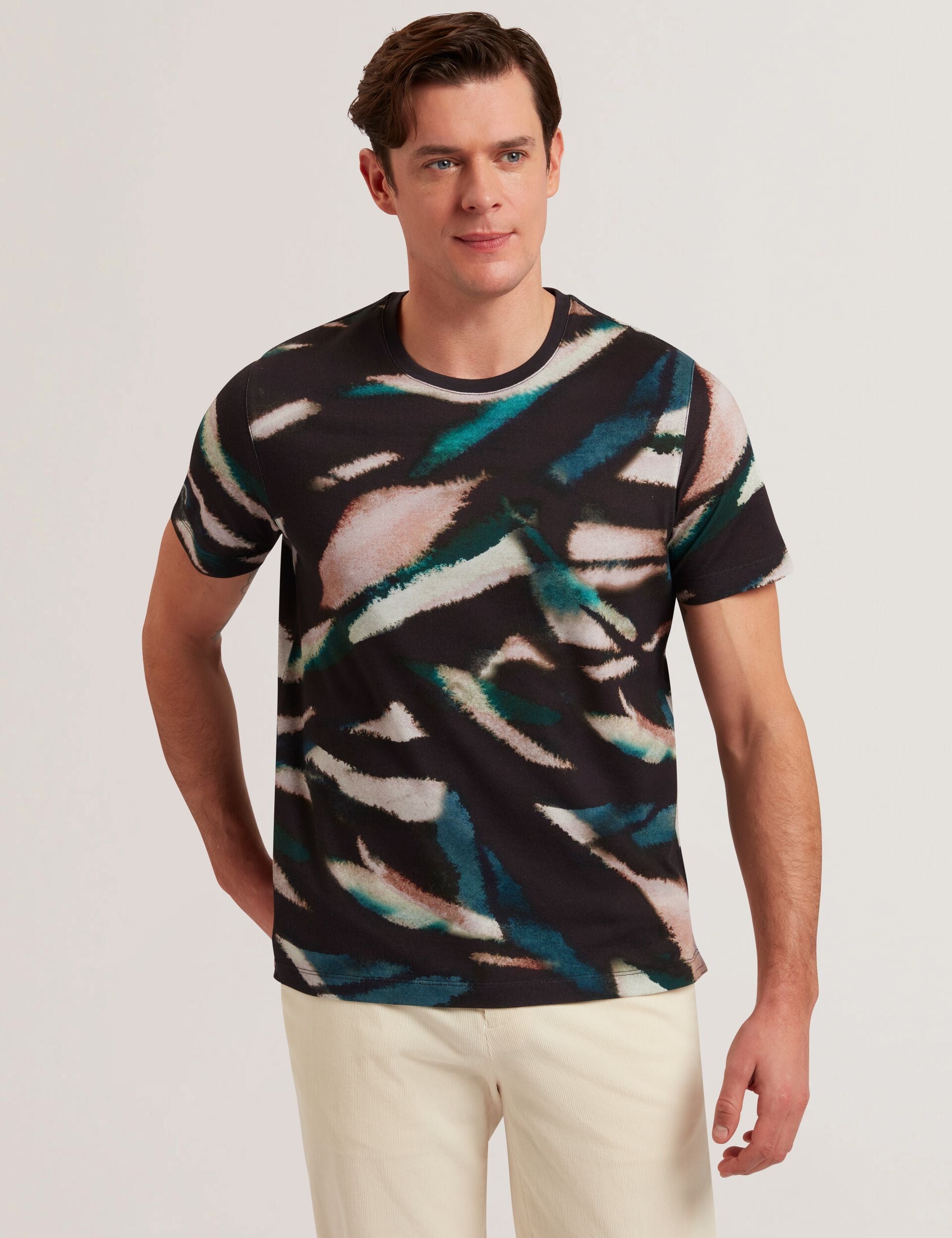 Men WILSDOR - Abstract Print Knitted Jersey T-Shirt - Ted Baker